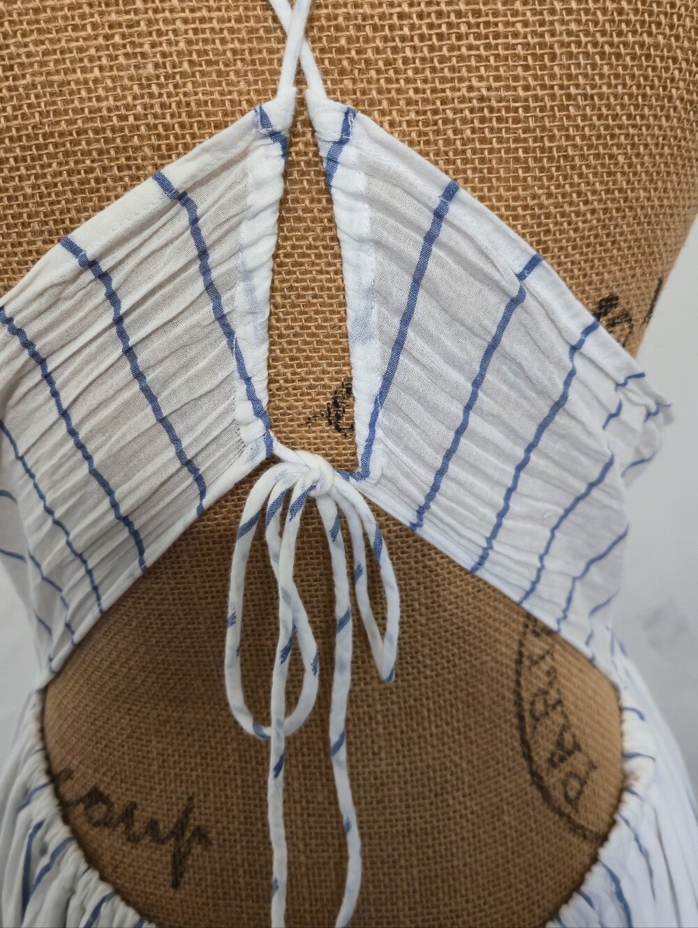 American Eagle Outfitters White Maxi Dress with Blue Stripes - Picture 4 of 11